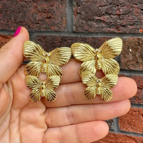 Butterfly Stainless Steel Gold Earrings - Picture 5 of 8